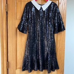Black sequin dress with white collar